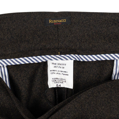 670$ RUBINACCI NAPOLI "Manny" Brown Flannel Wool High Rise Pant 40 US / 56 EU