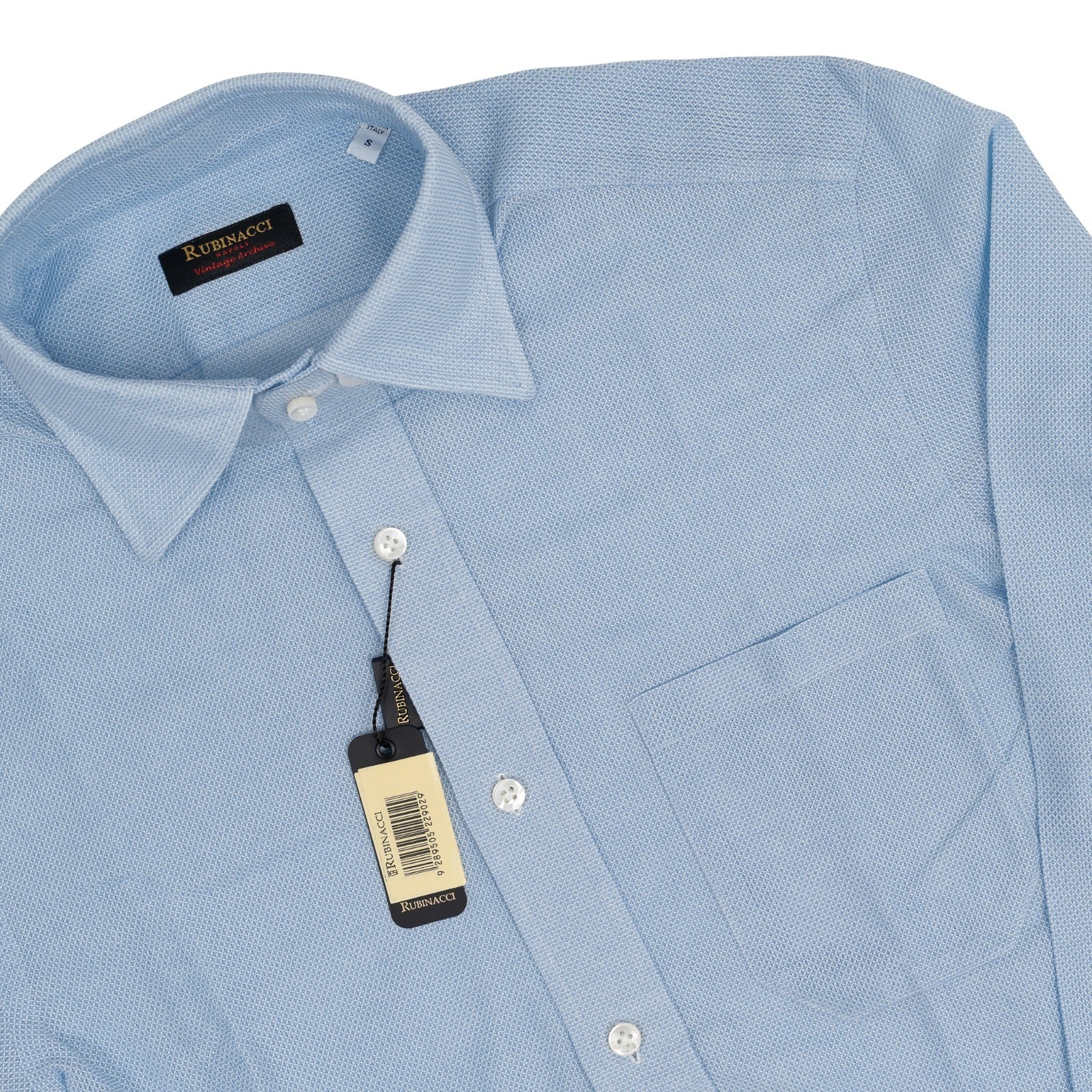 650$ RUBINACCI NAPOLI "Vintage Archive" Blue Hand-Sewn Shirt Cotton Size S