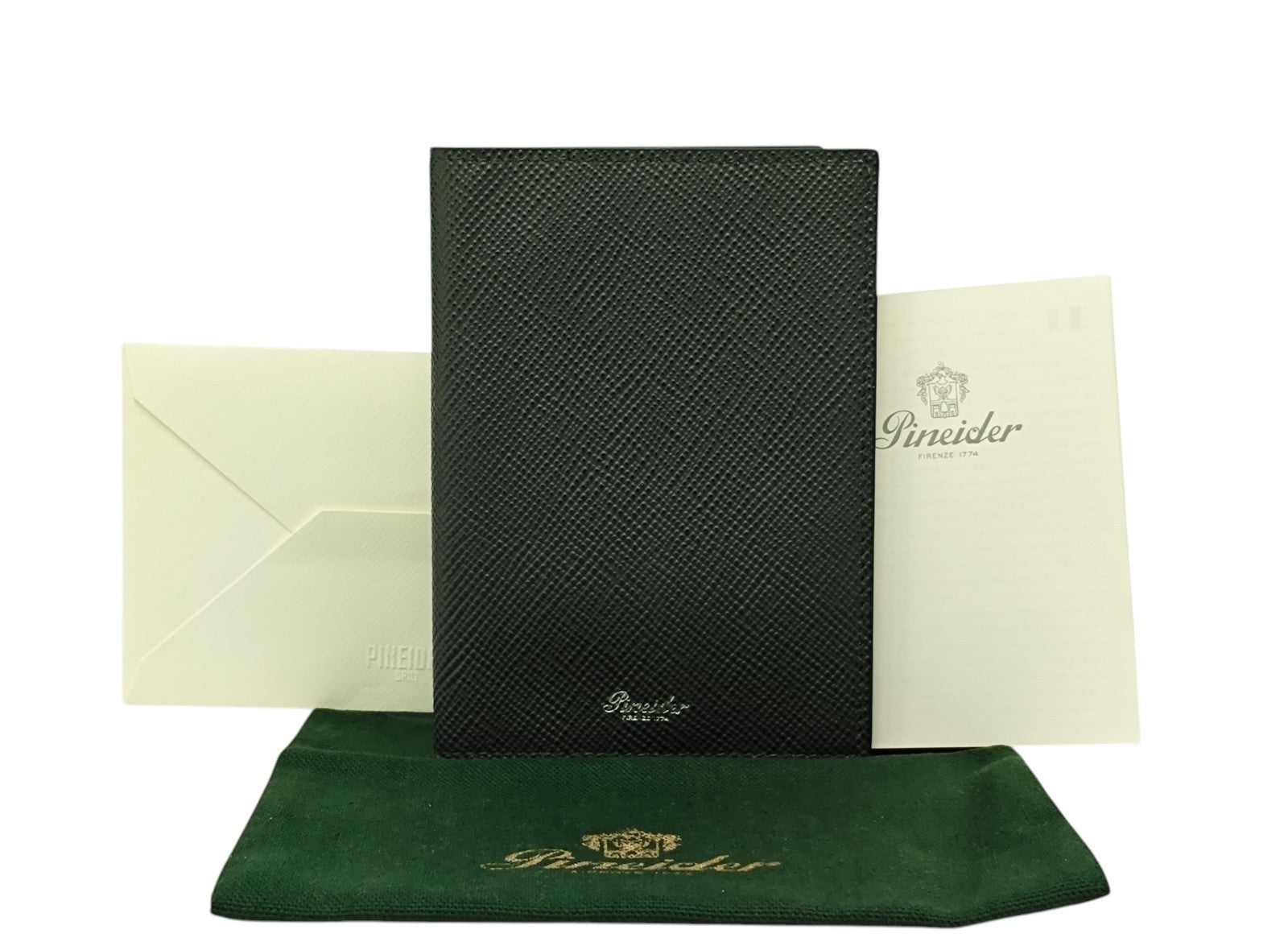 220$ PINEIDER FIRENZE 1774 Passport Holder Saffiano Grain Calf Serpentino Green