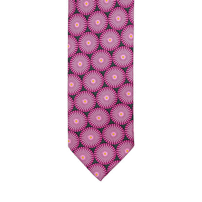 $290 ITALO FERRETTI Tie Medallion "CIRCLE" Dark Pink 100% Silk Handmade in Italy