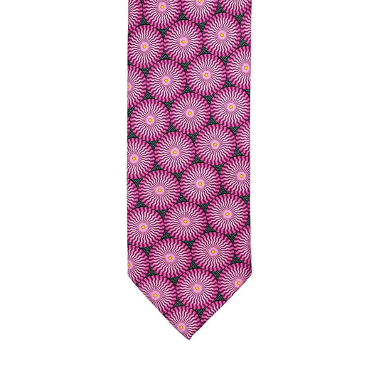 $290 ITALO FERRETTI Tie Medallion "CIRCLE" Dark Pink 100% Silk Handmade in Italy