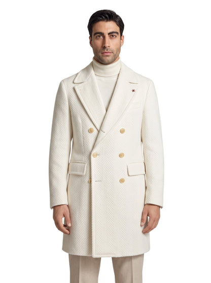 $9250 ISAIA Sartorial Martingale Marshal Overcoat Coat Ivory Wool & Angora