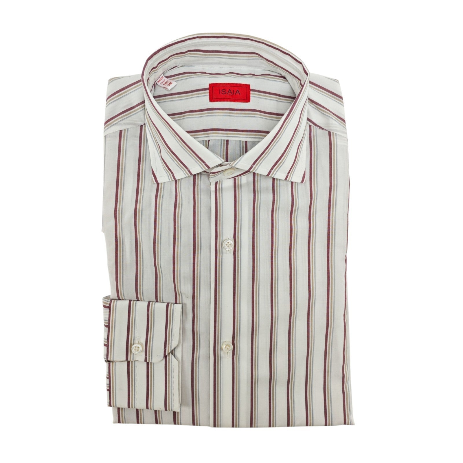 730$ ISAIA NAPOLI "Mix" Dress Shirt White Striped Fine Cotton 15.5 - 39