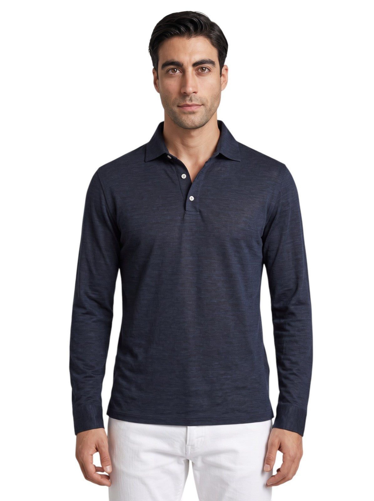 850$ ISAIA NAPOLI Dark Blue Polo 100% Linen Jersey Size M - Made in Italy