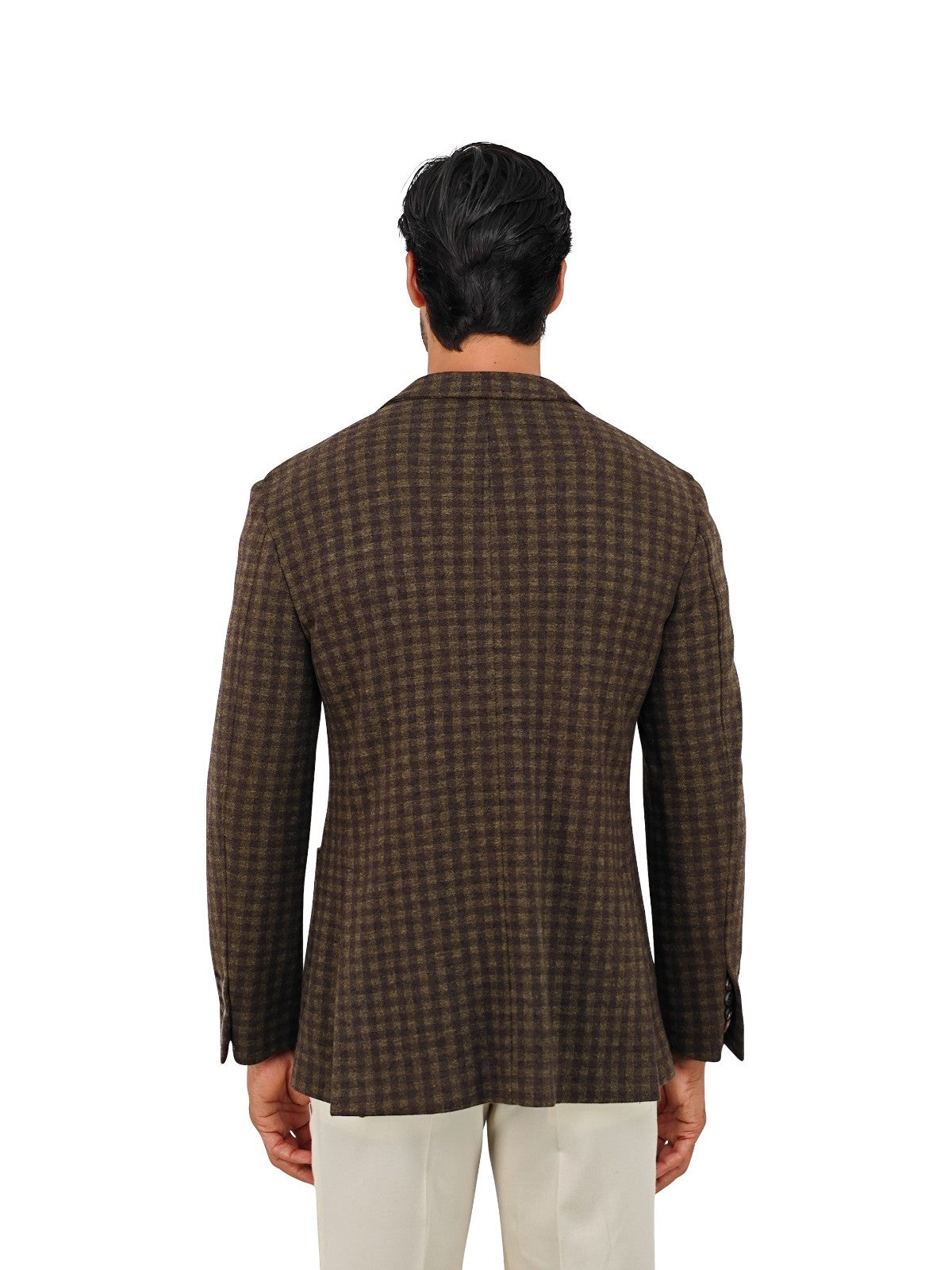 $1750 RUBINACCI NAPOLI Green /  Brown Checks Unlined Jacket Wool / Cashmere
