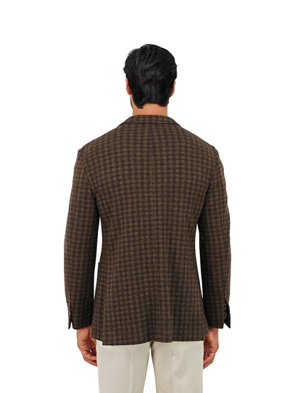 $1750 RUBINACCI NAPOLI Green /  Brown Checks Unlined Jacket Wool / Cashmere
