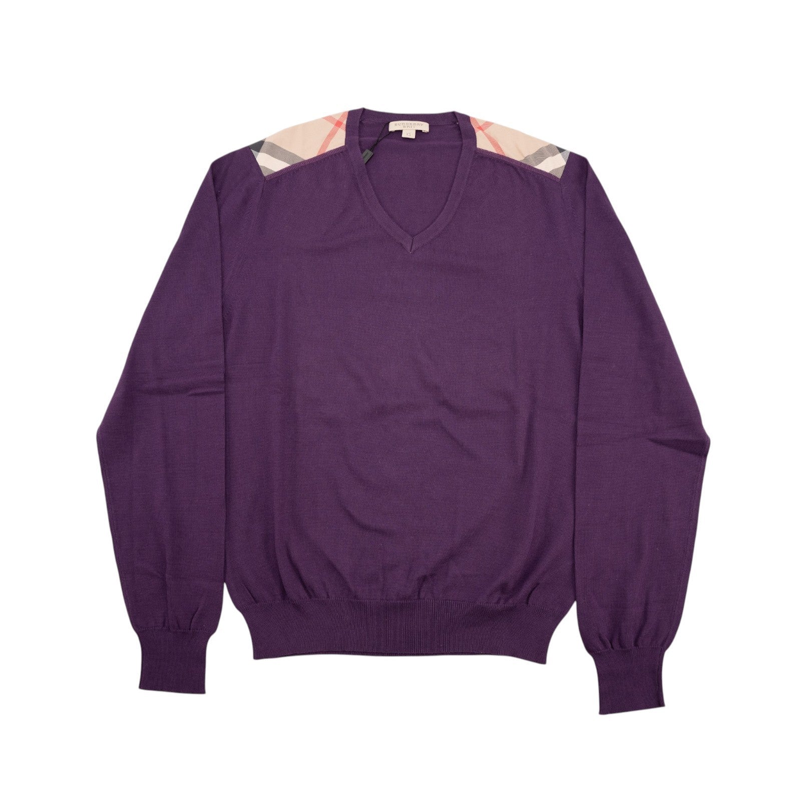 600$ BURBERRY Magenta Purple Sweater V-Neck 100% Cotton