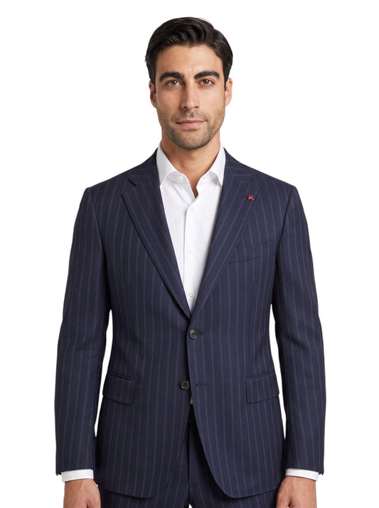 $6850 ISAIA NAPOLI "Capri" Dark Blue Suit Hand-Sewn Fine Wool Striped