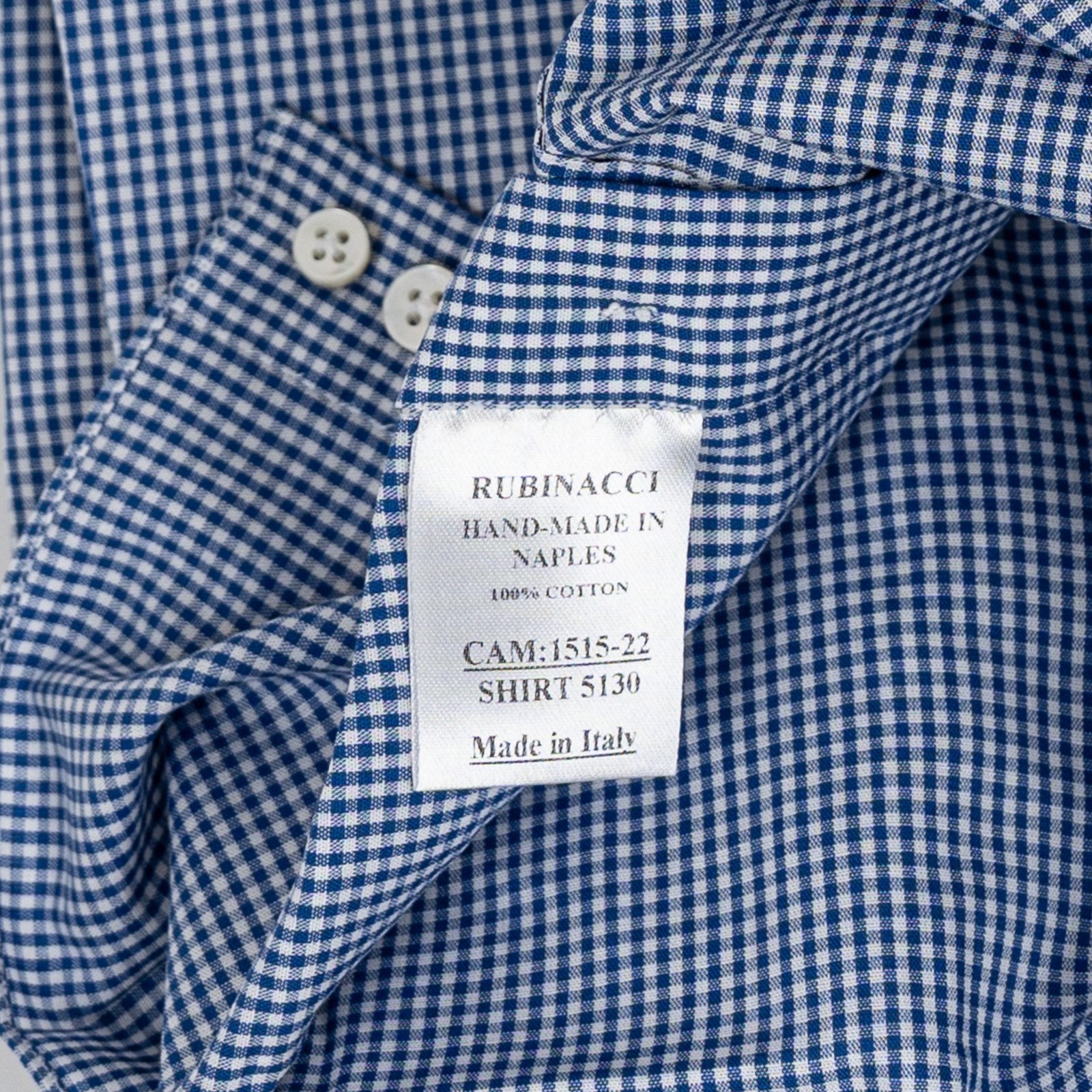 670$ RUBINACCI NAPOLI "Wall Street" White / Blue Hand-Sewn Dress Shirt Cotton