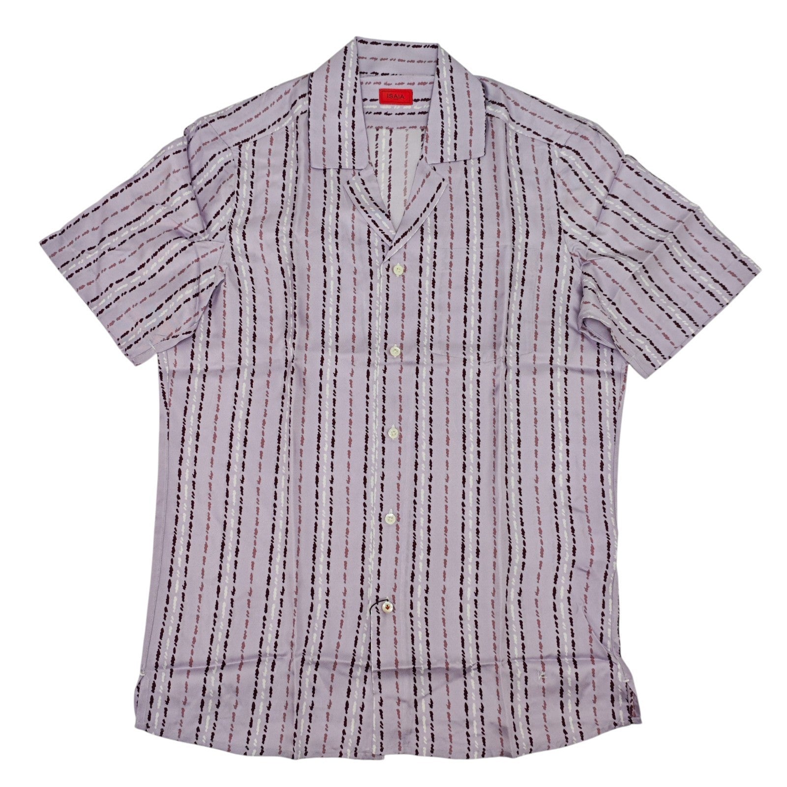 1385$ ISAIA NAPOLI Lilac Camp Collar Shirt 100% Silk  15.75 - 40 - Relaxed Fit