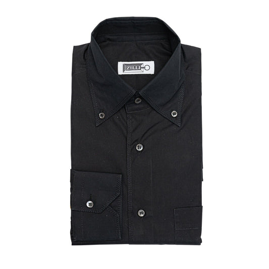 LUXURY 690$ ZILLI Shirt Point Collar Button Down Black 100% Cotton 37 EU 