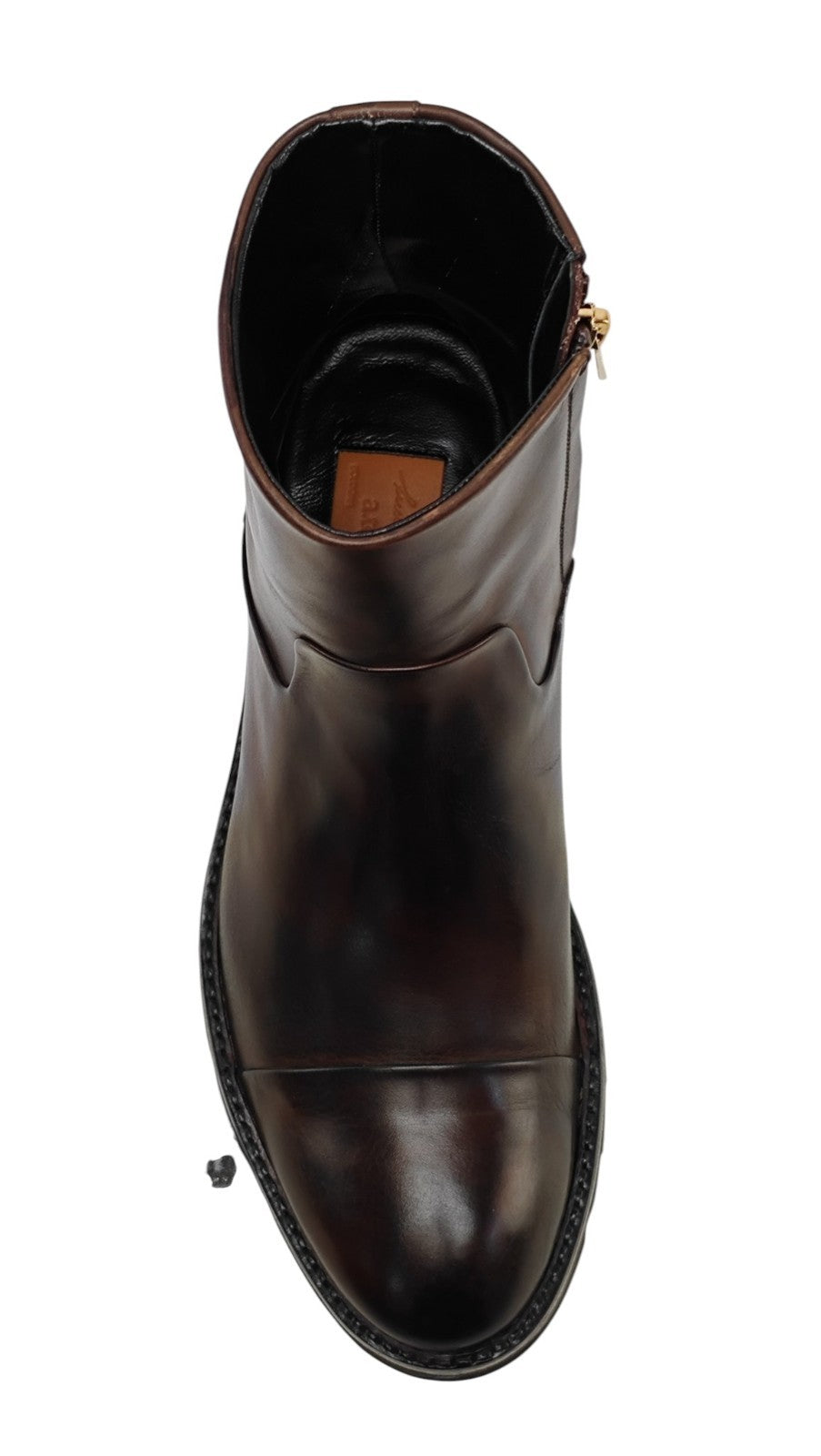 1550$ TESTONI "Piuma" Ankle Zip Boot Top Calf Delavè Cigar 8 UK / 9 US / 42 IT