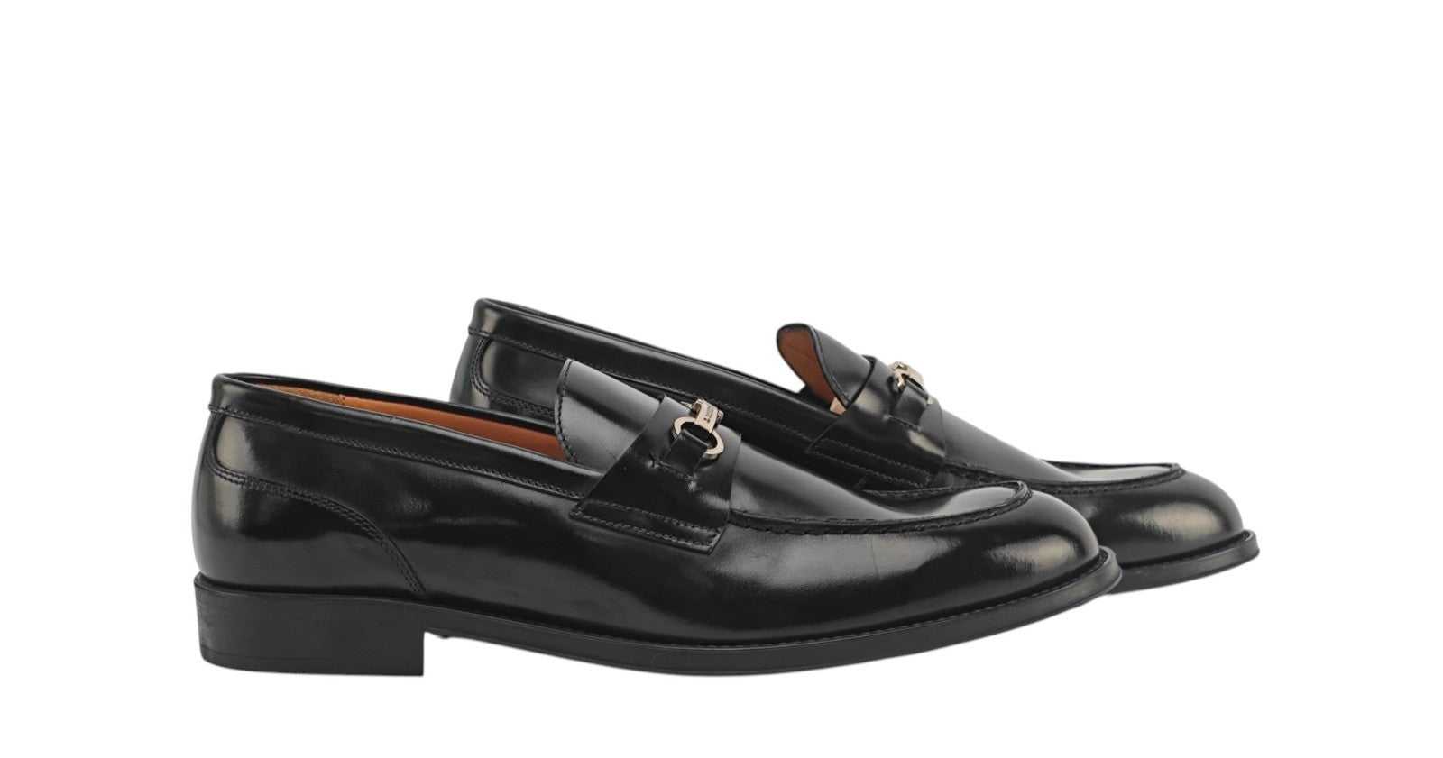 1250$ TESTONI BOLOGNA Black Loafer Shoes Calf + Metal 8 UK / 9 US / 42 IT