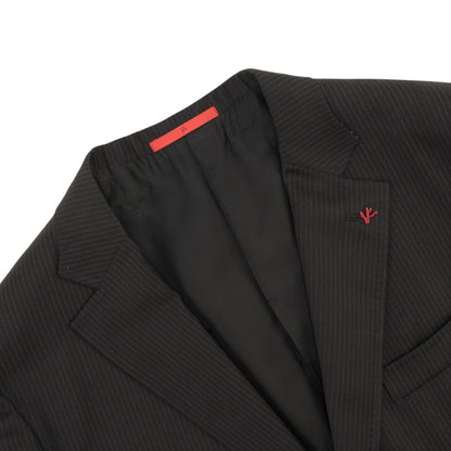 $6850 ISAIA NAPOLI "Capri" Black Suit Hand-Sewn Fine Wool Striped 8R