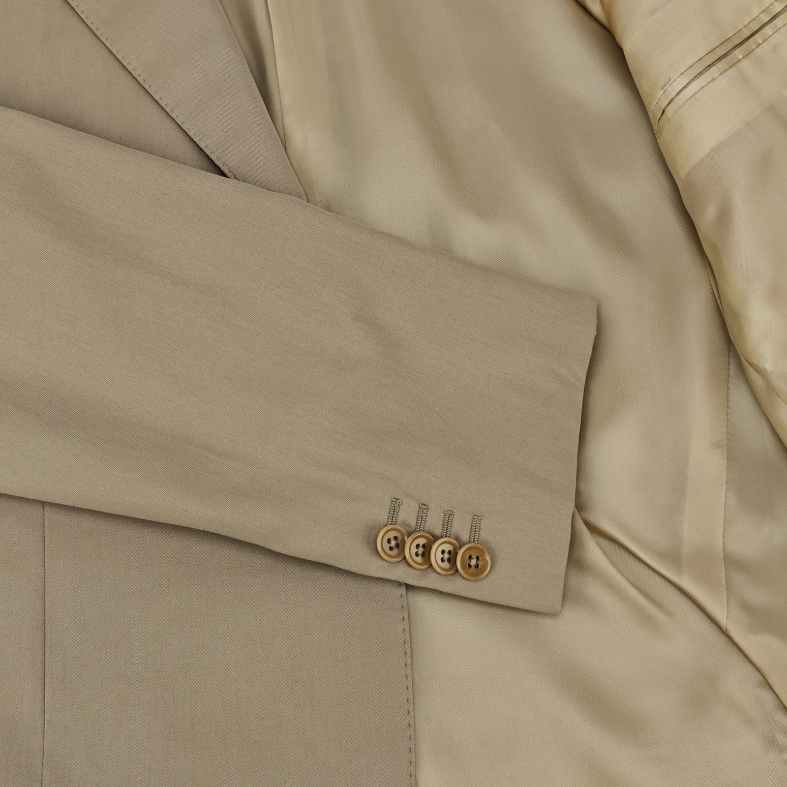 $1800 RAFFAELE CARUSO Beige Handmade 3/2 Roll Suit 100% Cotton 44 US / 54 EU