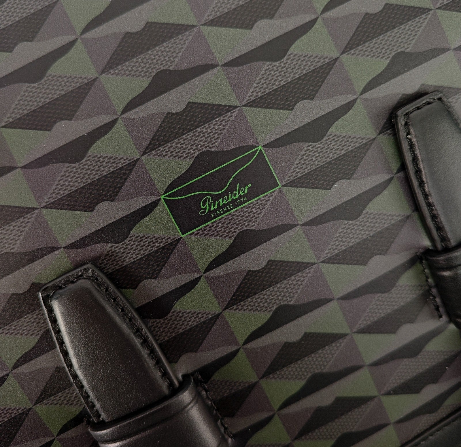 1250$ PINEIDER FIRENZE 1774 "New Empress" Calf PC Briefcase Bag Black / Green
