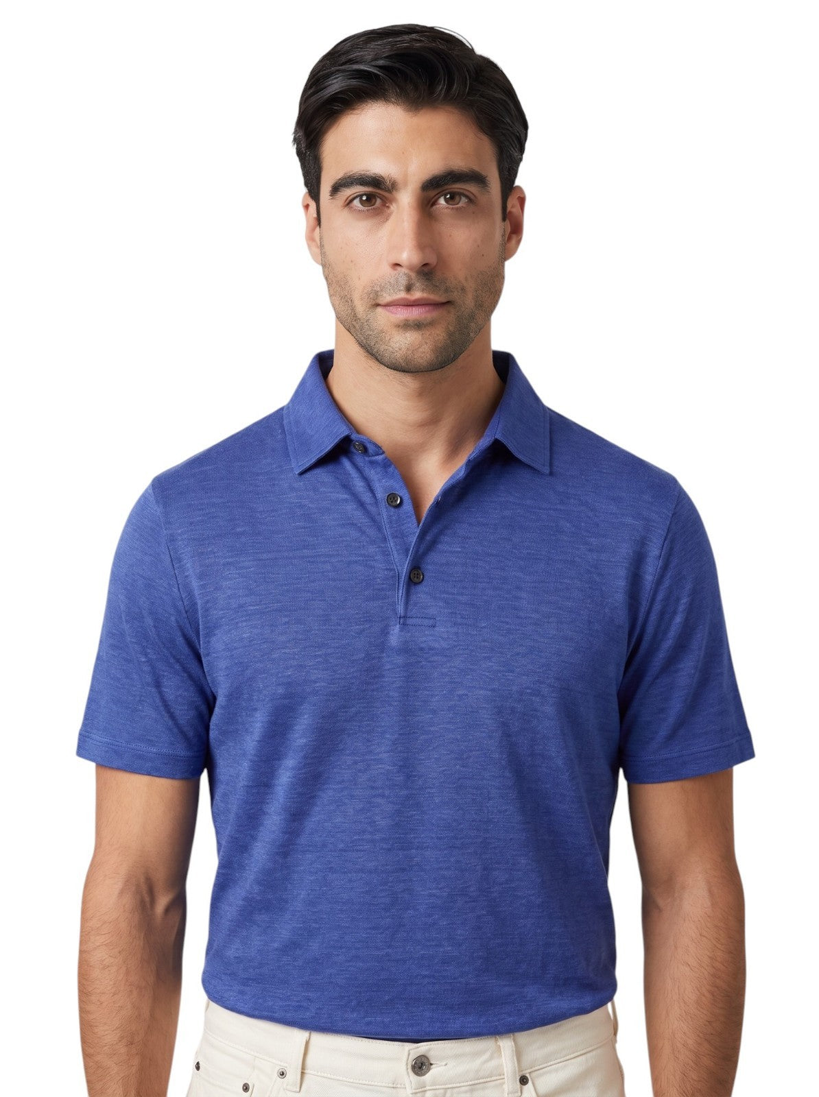 850$ ISAIA NAPOLI Blue Short Sleeve Handmade Polo 100% Linen