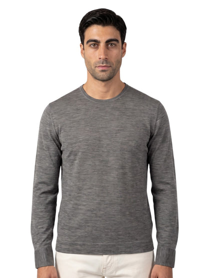 1075$ ISAIA NAPOLI Grey Sweater T- Shirt Long Sleeve Fine Wool Jersey Size M