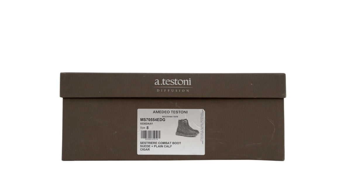 1550$ TESTONI Combat Boot Shoes Suede + Plain Calf Cigar 8 UK / 9 US / 42 IT