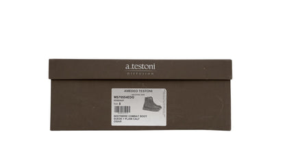 1550$ TESTONI Combat Boot Shoes Suede + Plain Calf Cigar 8 UK / 9 US / 42 IT
