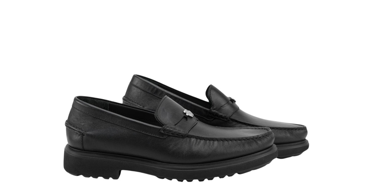 1250$ TESTONI Mocs Loafer Shoes Calf Black + Dark Metal 8 UK / 9 US / 42 IT