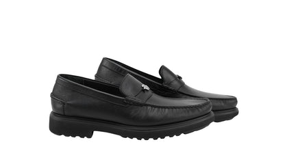1250$ TESTONI Mocs Loafer Shoes Calf Black + Dark Metal 8 UK / 9 US / 42 IT