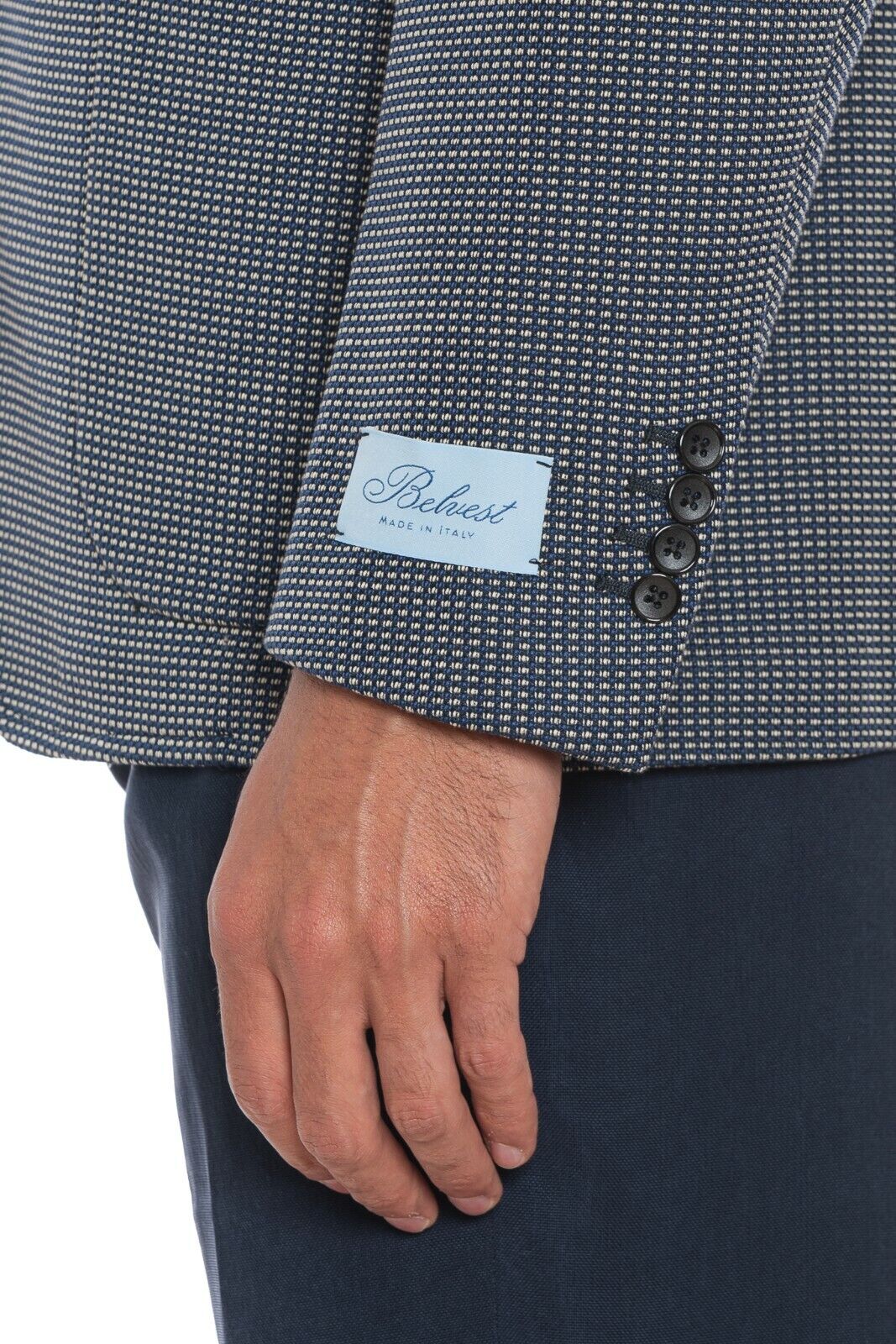 1750$ BELVEST Jacket Blazer Blue Heavy Cotton Geometric 44 US / 54 EU 8R