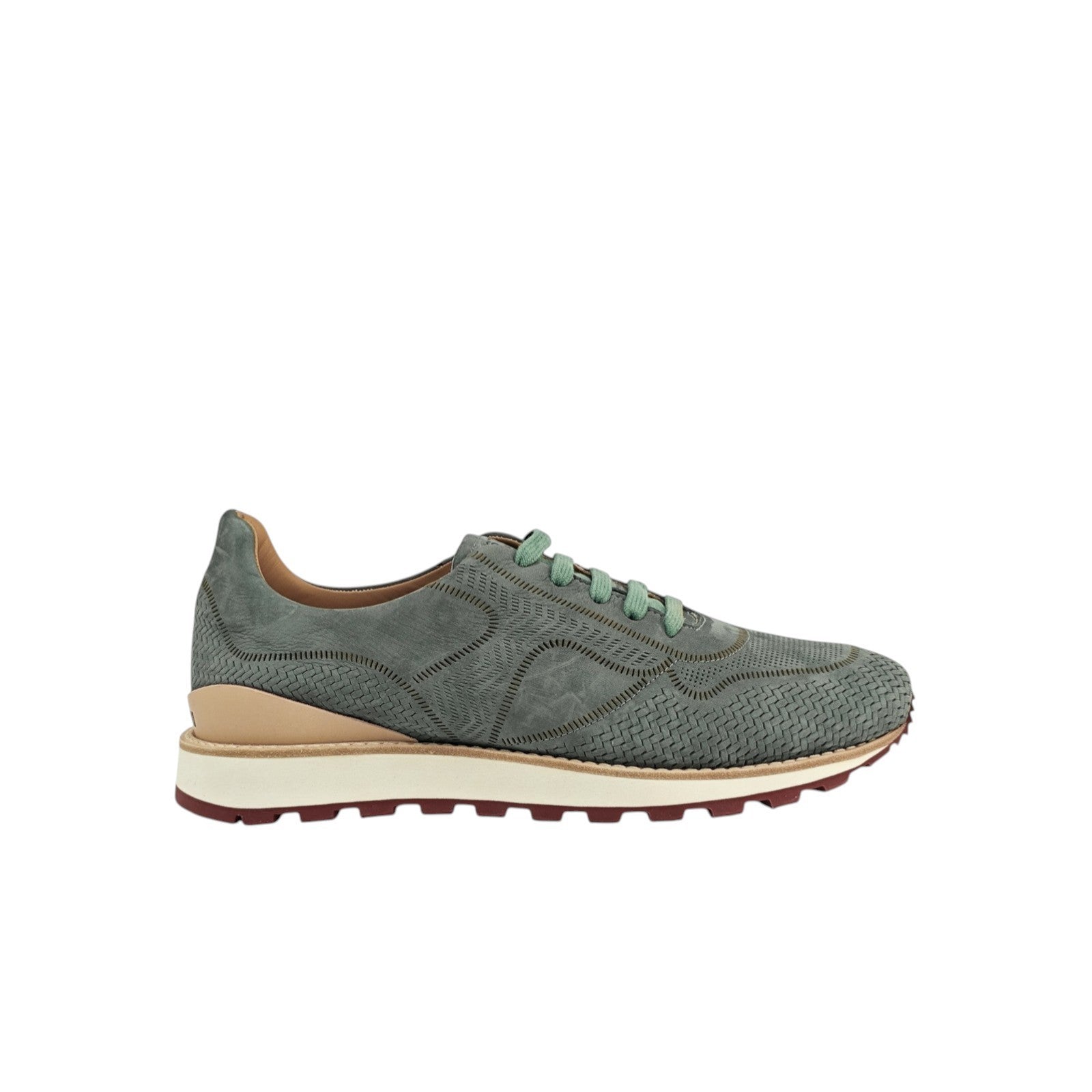 $900 TESTONI BOLOGNA "Moena" PIUMA Sneaker Shoes Nabuk Calf Green Malachite