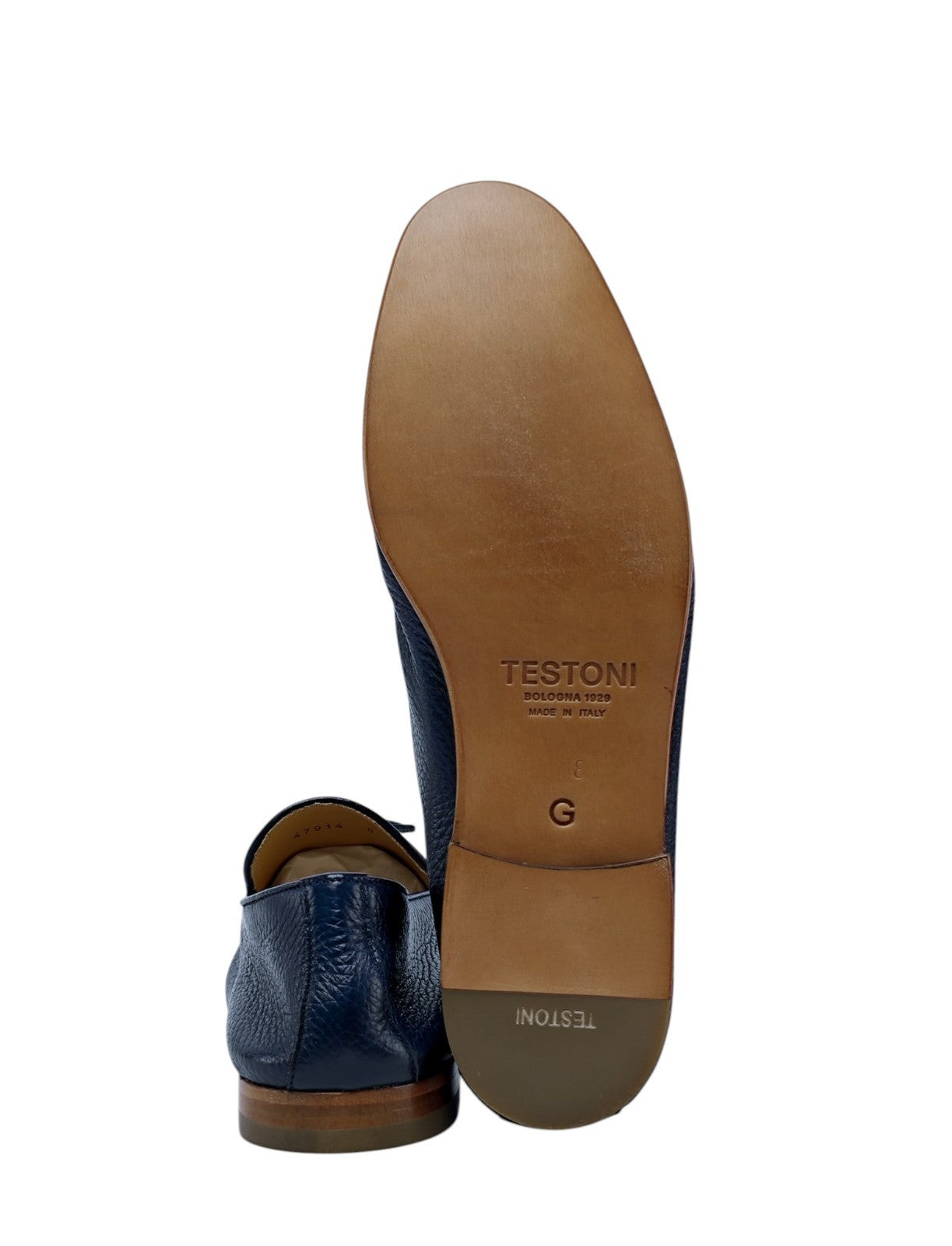 1250$ TESTONI "Carloforte" Unlined Loafer Shoes Deerskin Blue   8 UK 9 US  42 IT