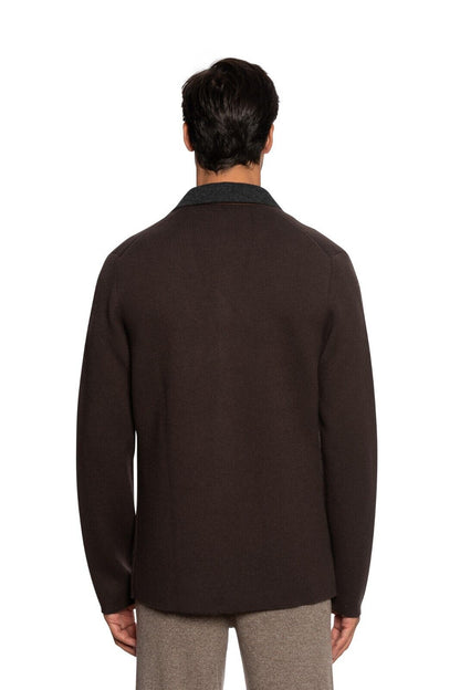 $1900 FEDELI CASHMERE Cardigan Jacket Knit 100% Cashmere + Leather 40 US  50 EU