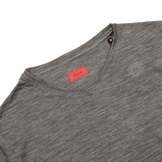 1075$ ISAIA NAPOLI Grey Sweater T- Shirt Long Sleeve Fine Wool Jersey Size M