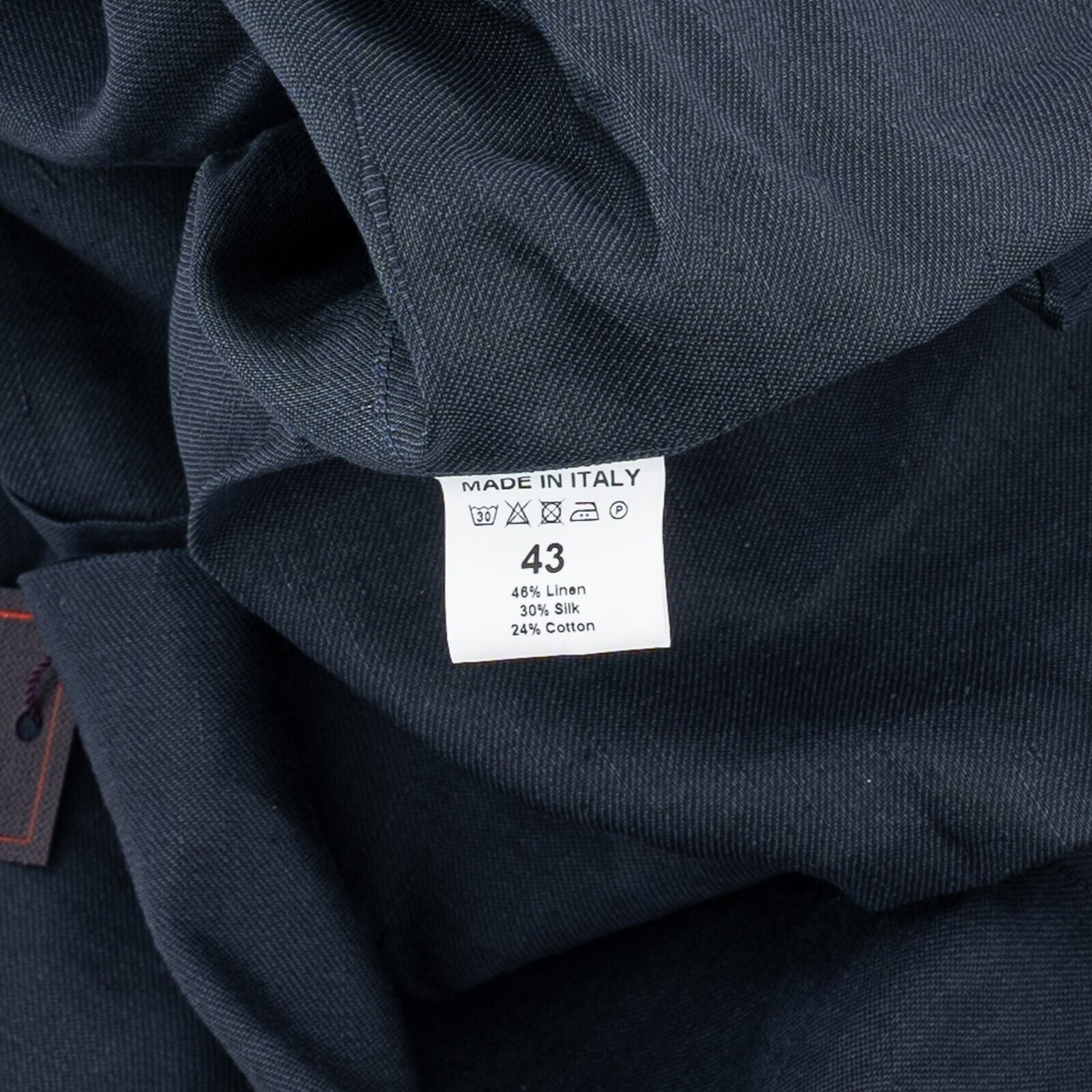 800$ ISAIA NAPOLI Blue Navy Hand-Sewn Camp Collar Shirt Linen / Silk / Cotton