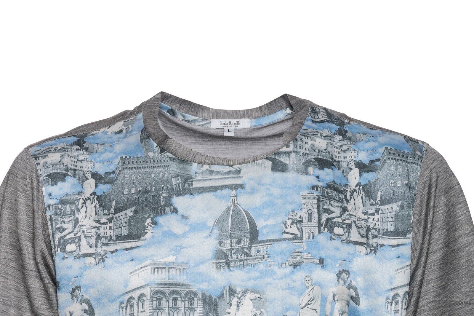 750$ ITALO FERRETTI T-Shirt Gray / Blue "FLORENCE" 100% Silk  COMO Size L BIJAN