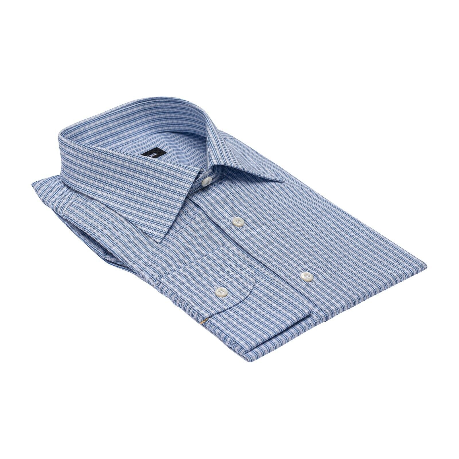 690$ LUXURY GERLIN Shirt Blue Check THOMAS MASON Cotton 16 - 41 2I BIJAN