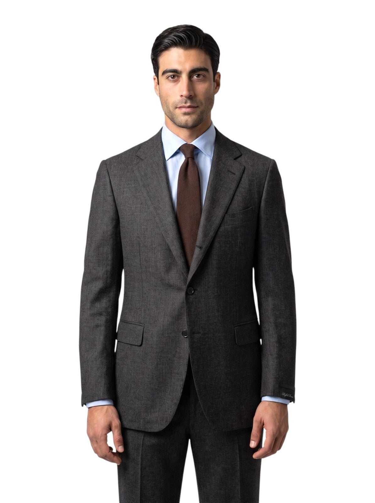 $2400 RAFFAELE CARUSO Dark Gray 3/2 Roll Suit Wool Textured 46 US / 56 EU