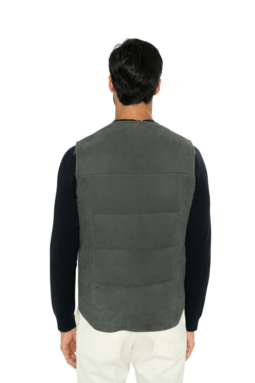 4200$ ISAIA NAPOLI Slate Green Padded Vest Jacket Lambskin Leather 38 US / 48 EU