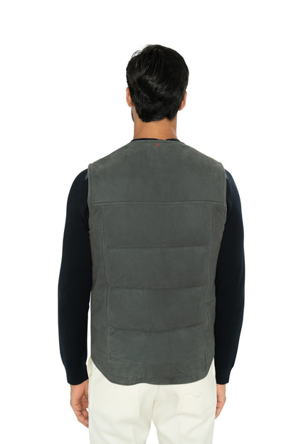 4200$ ISAIA NAPOLI Slate Green Padded Vest Jacket Lambskin Leather 38 US / 48 EU