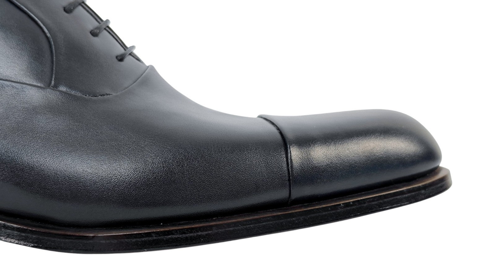 1250$ TESTONI Oxford Shoes Blue Bolognese Goodyear Lux Calf 8 UK / 9 US / 42 IT