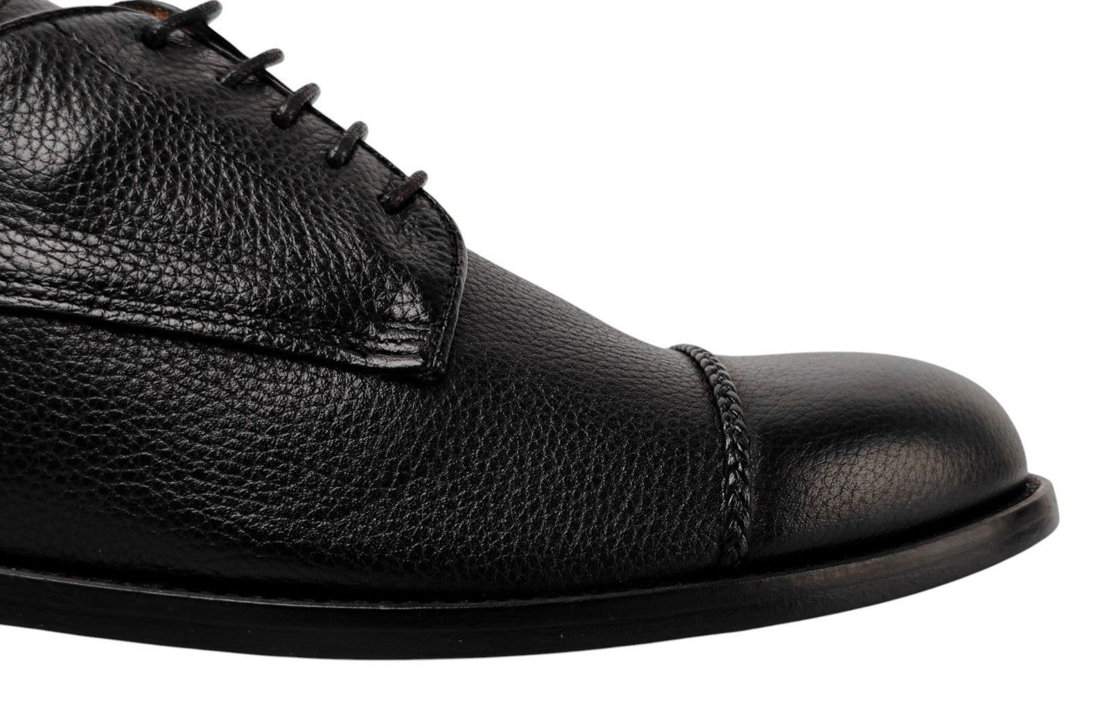 1200$ TESTONI "Numana" Black Derby Shoes Soft Grain Calf 8 UK / 9 US / 42 IT