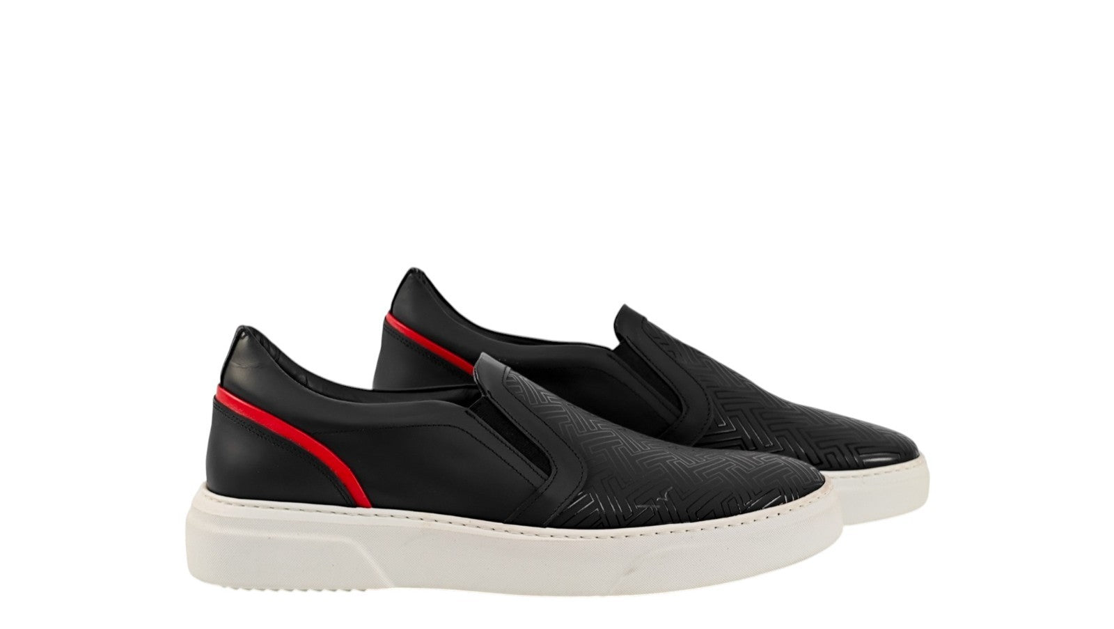 700$ TESTONI Black SlipOn Sneaker Shoes Weaving Pattern  8 UK  / 9 US / 42 IT