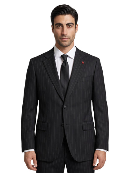 $6600 ISAIA "Gregorio" Black Hand-Sewn Suit Fine Wool Striped 46 US / 56 EU 8R