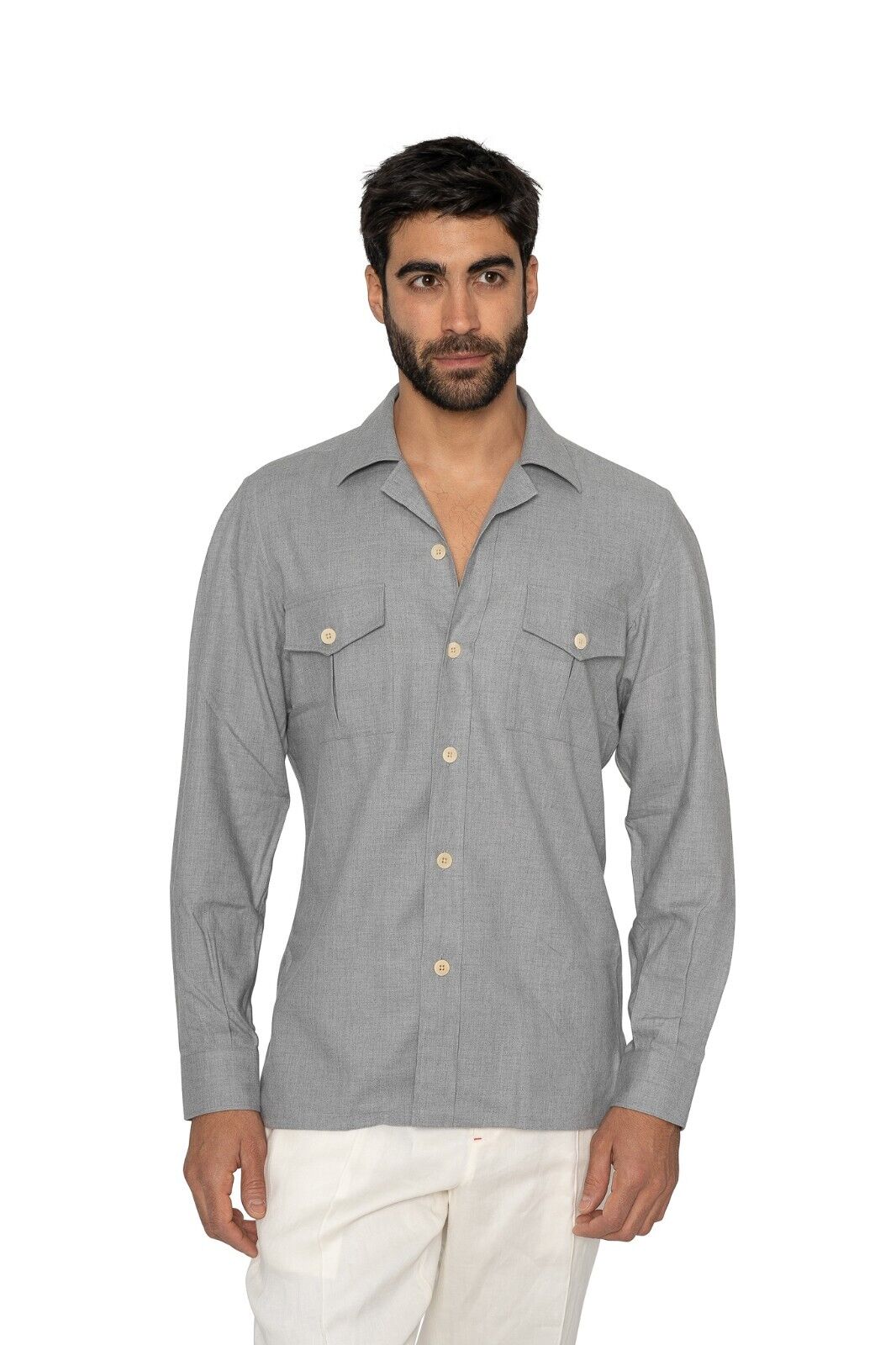 1400$ LUXURY MAROL BOLOGNA Safari Jacket Gray Shirt Cashmere Blend 15.75 - 40