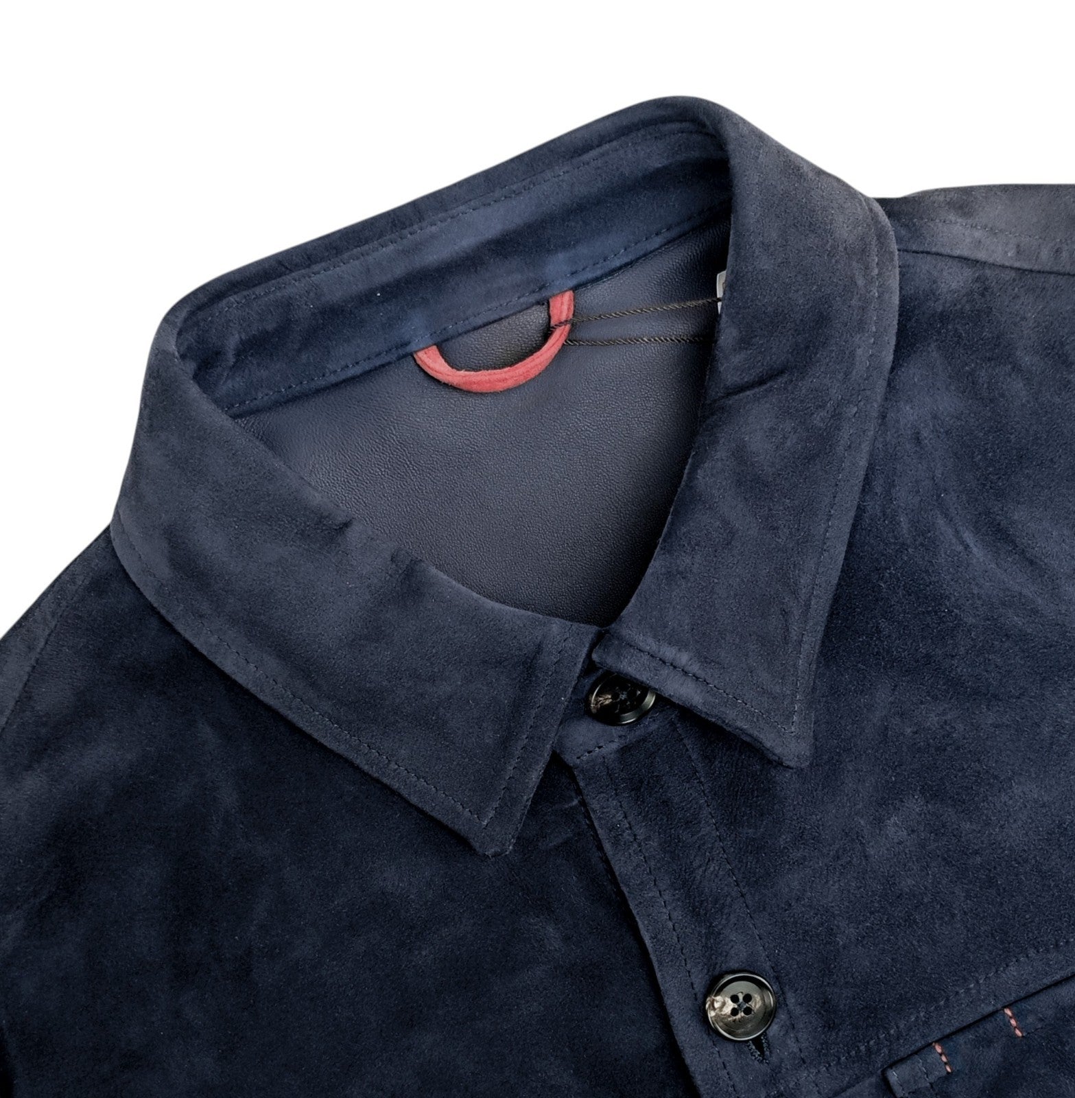 5500$ ISAIA Blue Navy Overshirt Jacket 100% Suede Lambskin Leather 38 US / 48 EU