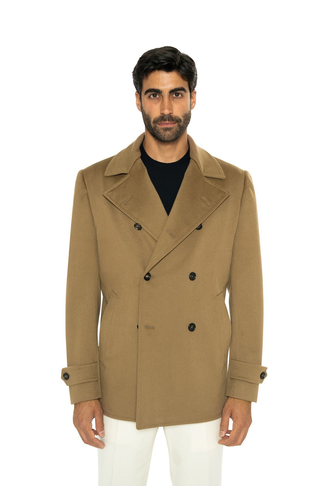$6500 ISAIA NAPOLI Camel Double Breasted Coat Peacoat Soft Wool 38 US / 48 EU