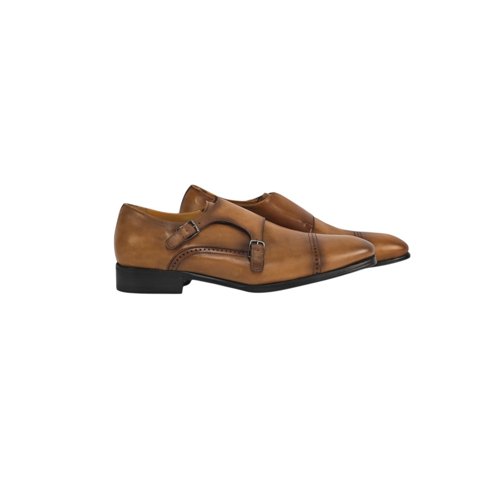 1250$ TESTONI "Positano" Double Monk Shoes Washed Calf 8 UK / 9 US / 42 IT