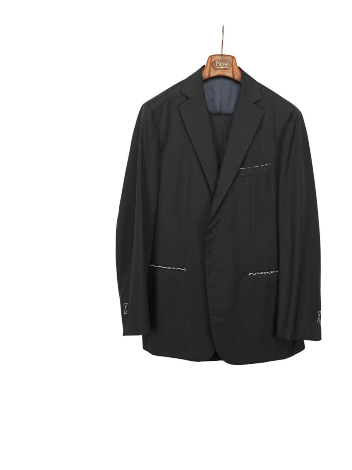 $1300 SARTORIA PATOS by SANTARELLI 1915 Suit Striped Black Wool  44 US / 54 EU