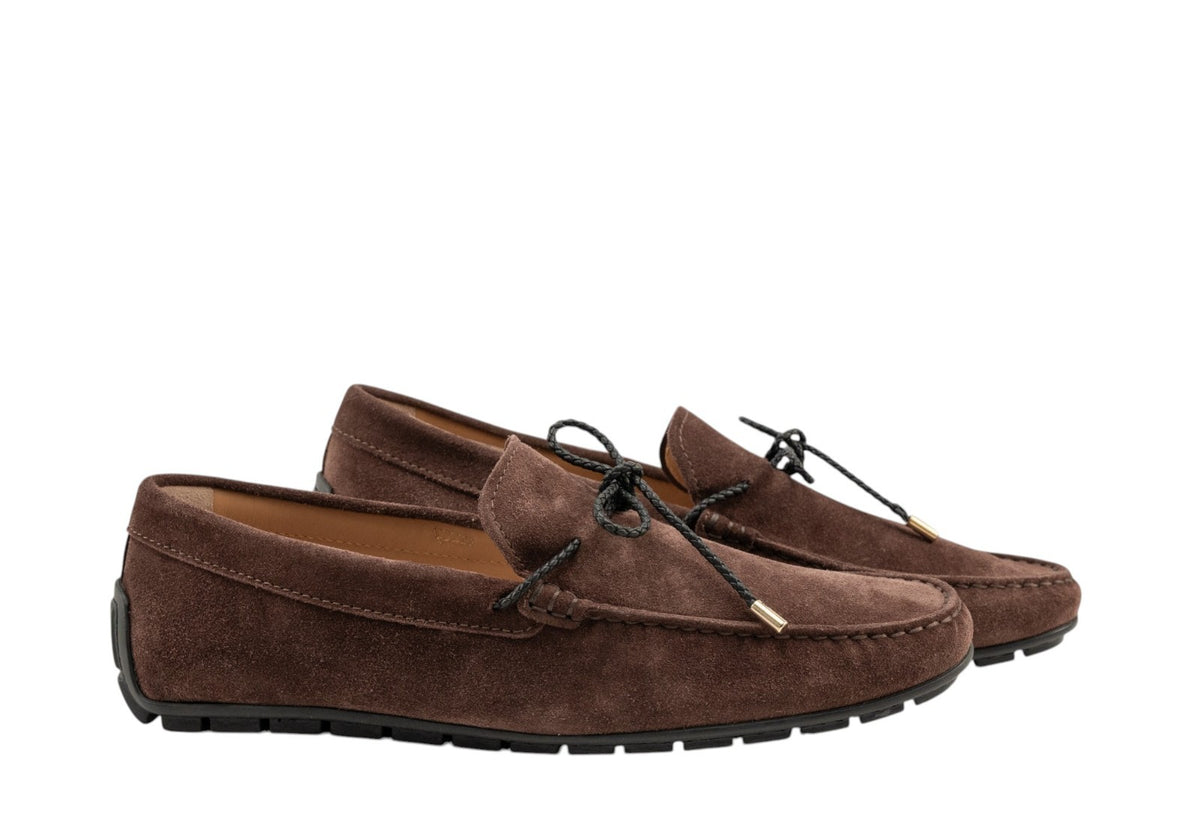 1200$ TESTONI Driver Loafer Shoes Suede Calf Cigar 8 UK / 9 US / 42 IT