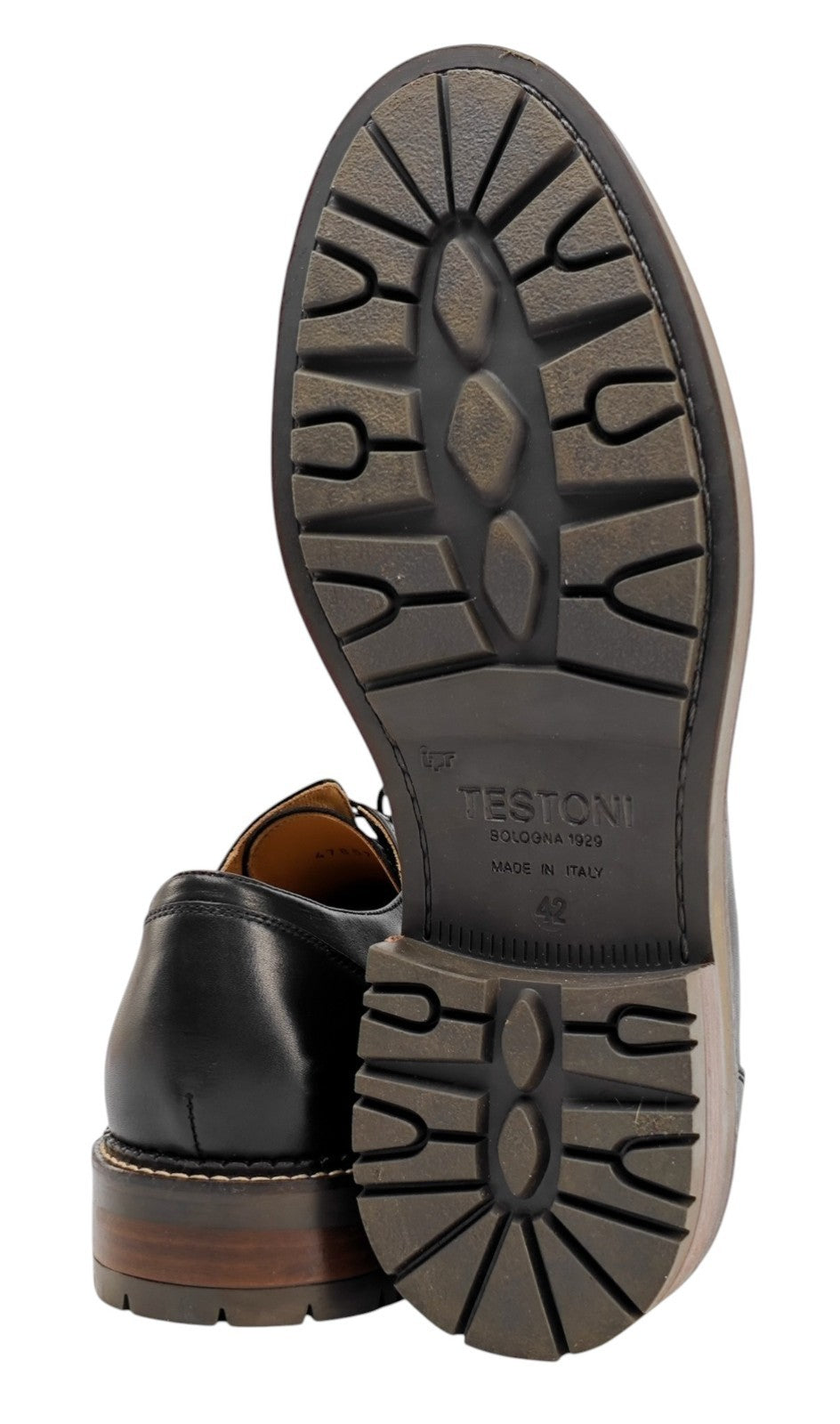 1250$ TESTONI "Camogli" Derby Shoes Antique Calf Black 8 UK / 9 US / 42 IT