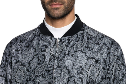 2000$ ITALO FERRETTI Bomber Jacket Gray "DAMASK" 100% Silk  42 US / 52 EU BIJAN