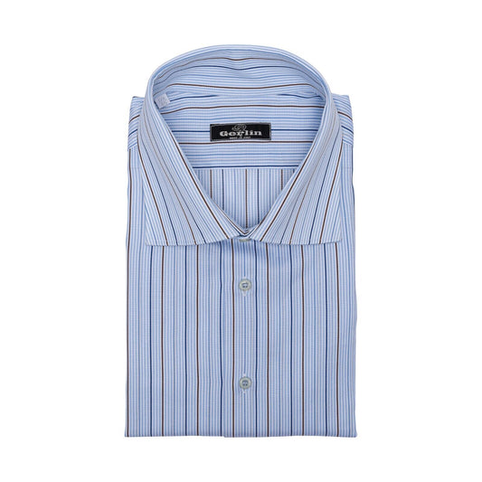690$ LUXURY GERLIN Shirt Striped Blue Cotton 17.75 - 45 4I BIJAN